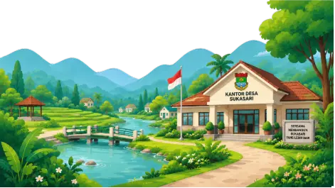 Ilustrasi kantor desa dan lingkungan Sukasari